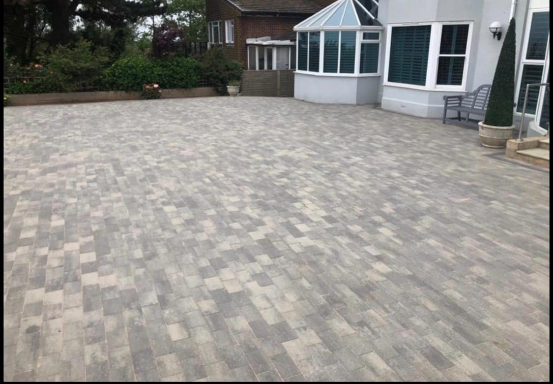 Completed block paving courtyard and driveway area
