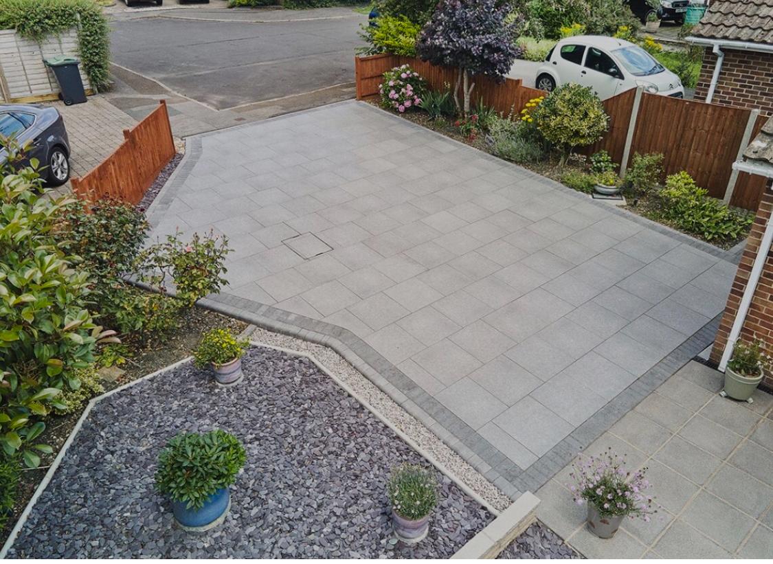 Finished porcelain driveway seen from above