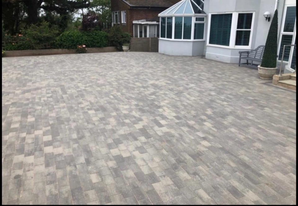 Completed block paving courtyard and driveway area